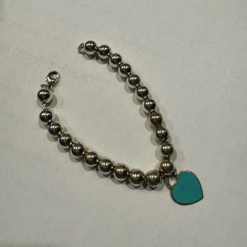 Tiffany & Co. Silver Bead Bracelet with Teal Heart - Picture 3 of 7